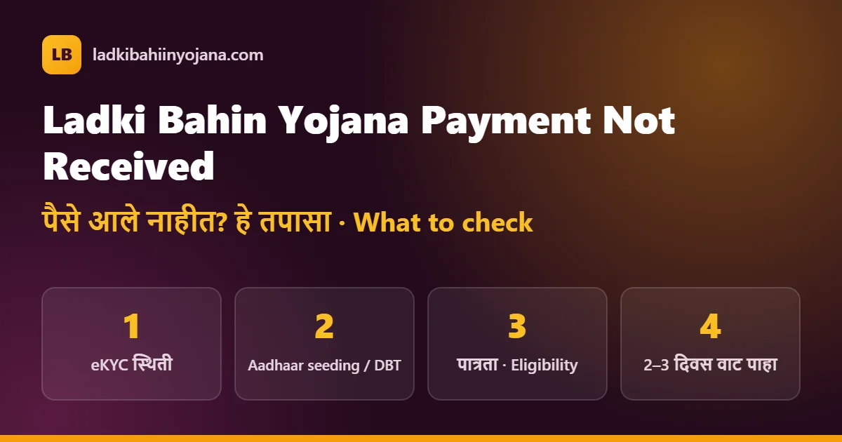 Ladki Bahin Yojana payment not received – check eKYC status, Aadhaar seeding and DBT, eligibility, and wait 2 to 3 days